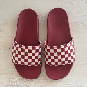 Vans Burgundy and White Checkered Slides